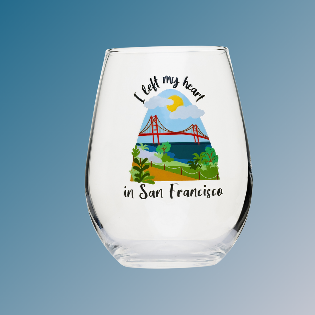 Stemless wine glass  &quot;I Left My Heart in San Francisco&quot;