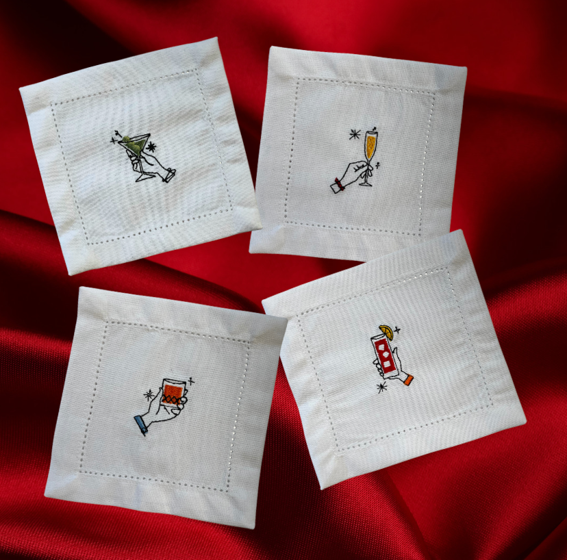 Cocktail coasters - embroidered &quot;Auld Lang Syne&quot;